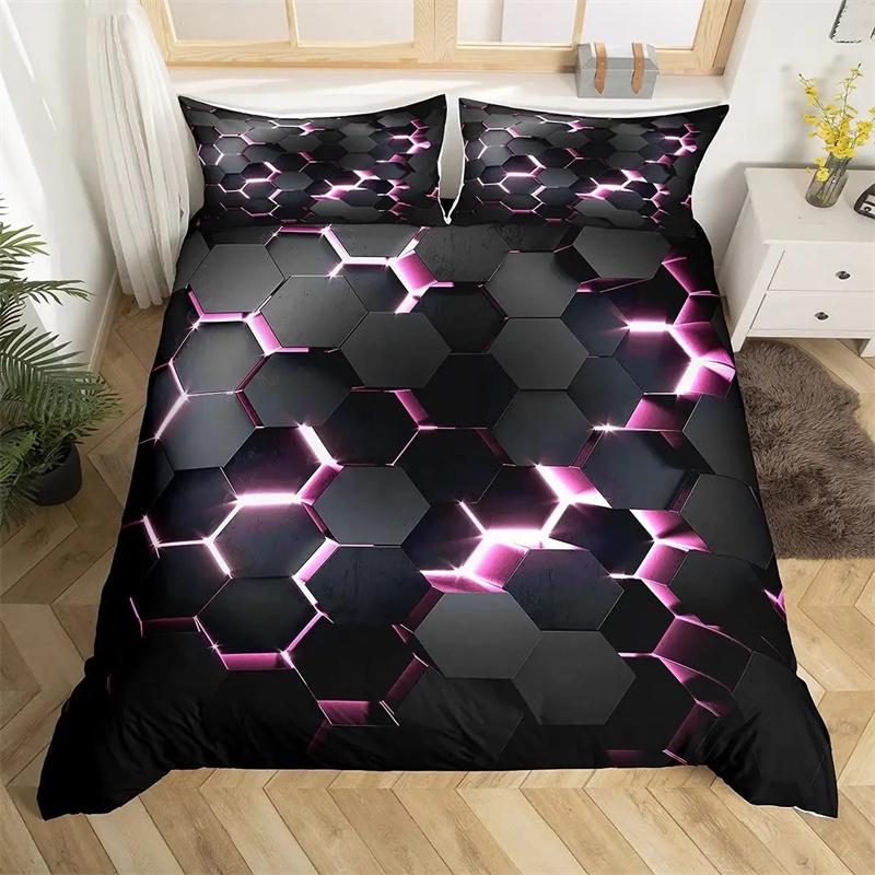Red Glowing Polygonal Grid Pattern Bedding Collections Exquisite Bed Supplies Set Duvet Cover Bed Comforter Set Luxury Birthday Gift