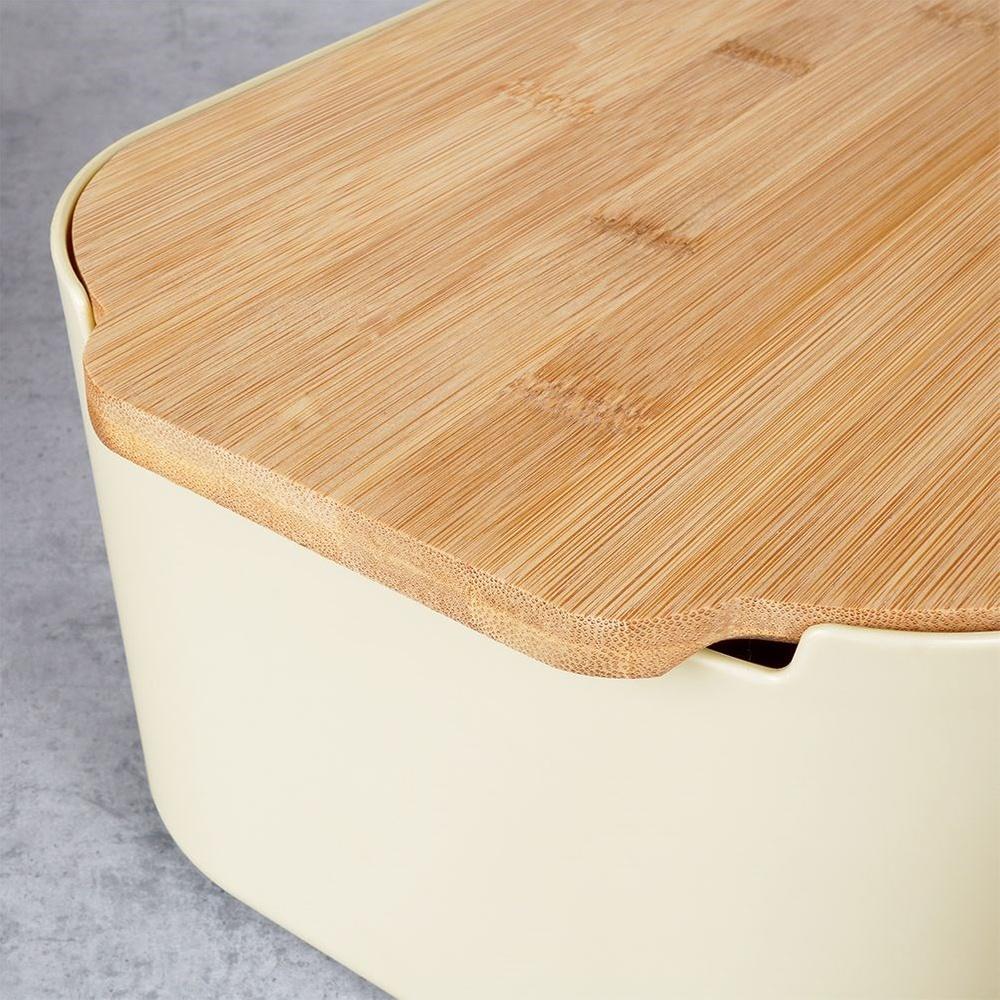 Cream bread box with bamboo board 33x18.5x12 cm