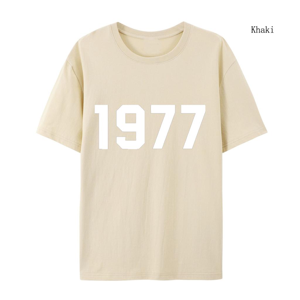 1977 Cotton T-shirt Men and Women Fashion Brand High Street Loose Fleece Cotton T-shirt Autumn Winter Warm Cotton T-shirt
