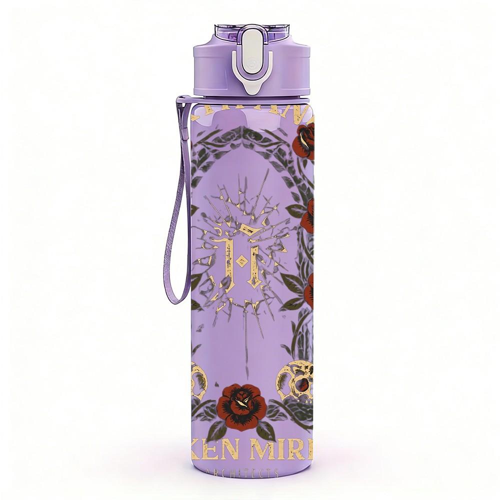 1PC Vintage Floral Pattern 750ml sports water bottle leakproof straw lid outdoor office home