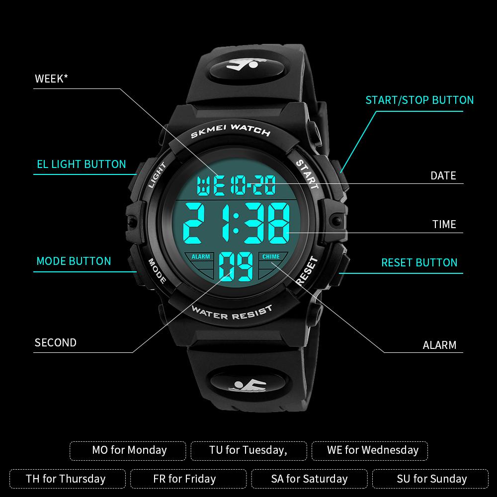 SKMEI Детские часы, наручные часы, модные многофункциональные водонепроницаемые светящиеся часы для занятий спортом на открытом воздухе