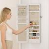 Jewelry Mirror with LED Light Jewelry Cabinet Wall or Door Mounted with Lock Full Mirror White