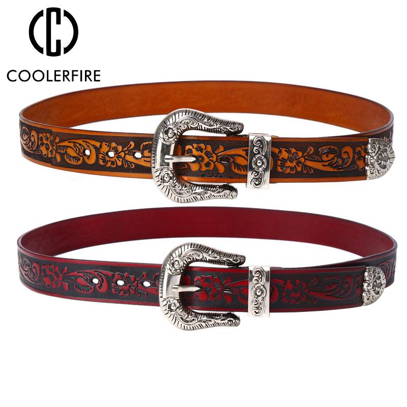 Женский ремень, винтажный верхний слой кожи, 100% коровья кожа, высокое качество, повседневный модный джинсовый ремень, кожаный ремень с гравировкой для женщин PK009