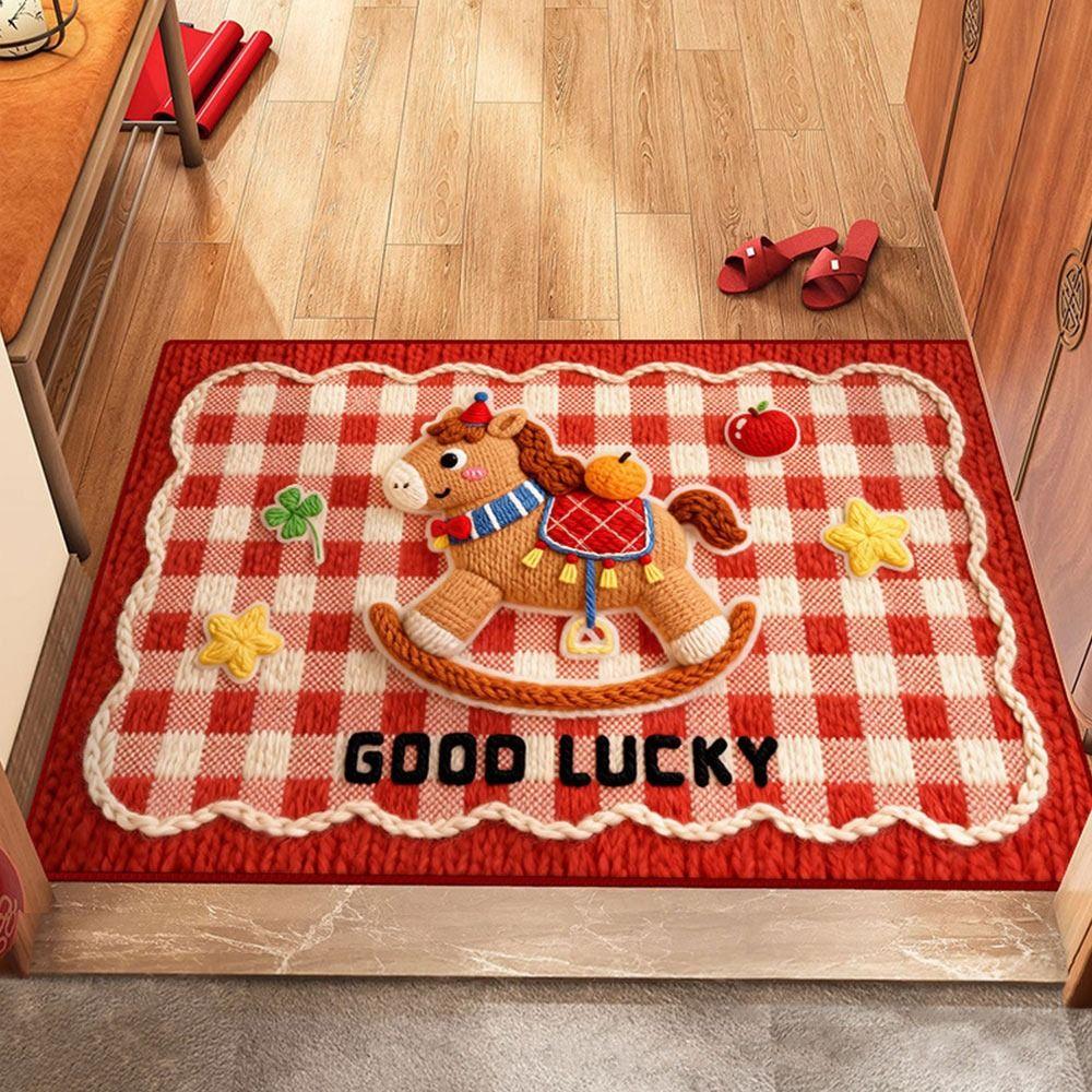 Cute Horse Pattern New Year Door Mat Non-slip Door Carpet Water Absorption Red Bath Mat Home Decorations