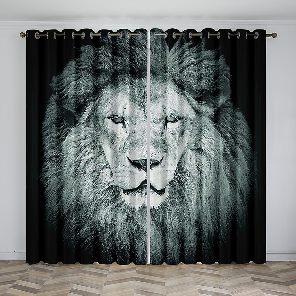 Leopard Tiger Wolf Lion 3D Digital Printing Curtains For Kids Bedroom Living Room 2 Panels Luxury Thin Window
