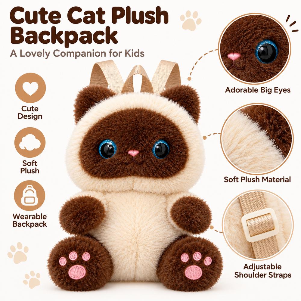 Big Eyes Stuffed Animal Backpack Soft Kitten Plush Doll New Cat Plush Backpack for Children