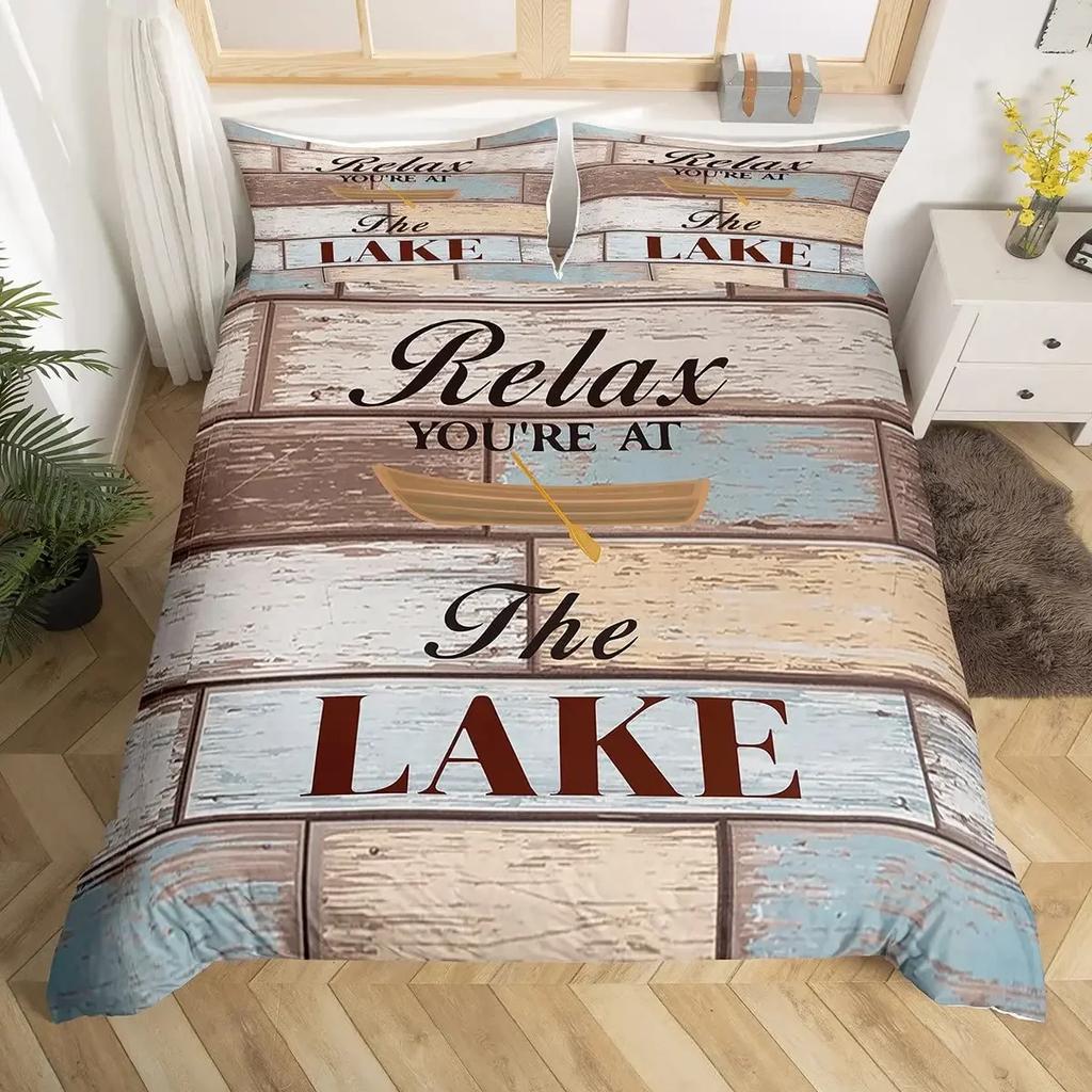 Happy Camping Duvet Cover Set Cartoon Camping Car Bedding Set Microfiber Camper Comforter Cover Queen Size for Kids Boys Girls