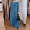 Women Casual Round Neck Loose Long Sleeve Kaftan Dress