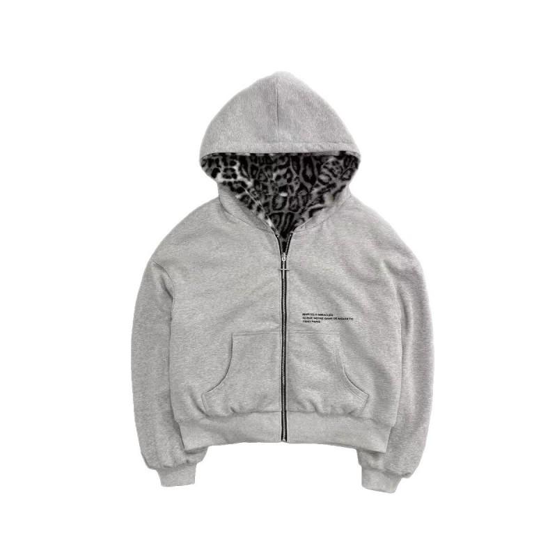 Mens Reversible Leopard Print Hooded Zip-Up Oversized Sweatshirt Winter Casual Wear