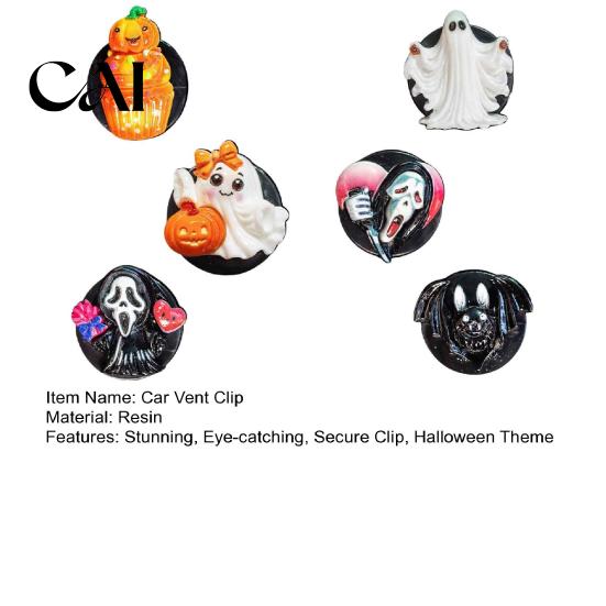 Halloween Car Air Freshener Vent Clips 6 Pcs Clips, Cute Pumpkin Ghost Grim Reaper Bat Seasonal Ornaments Charm, Automotive Conditioning Outlet