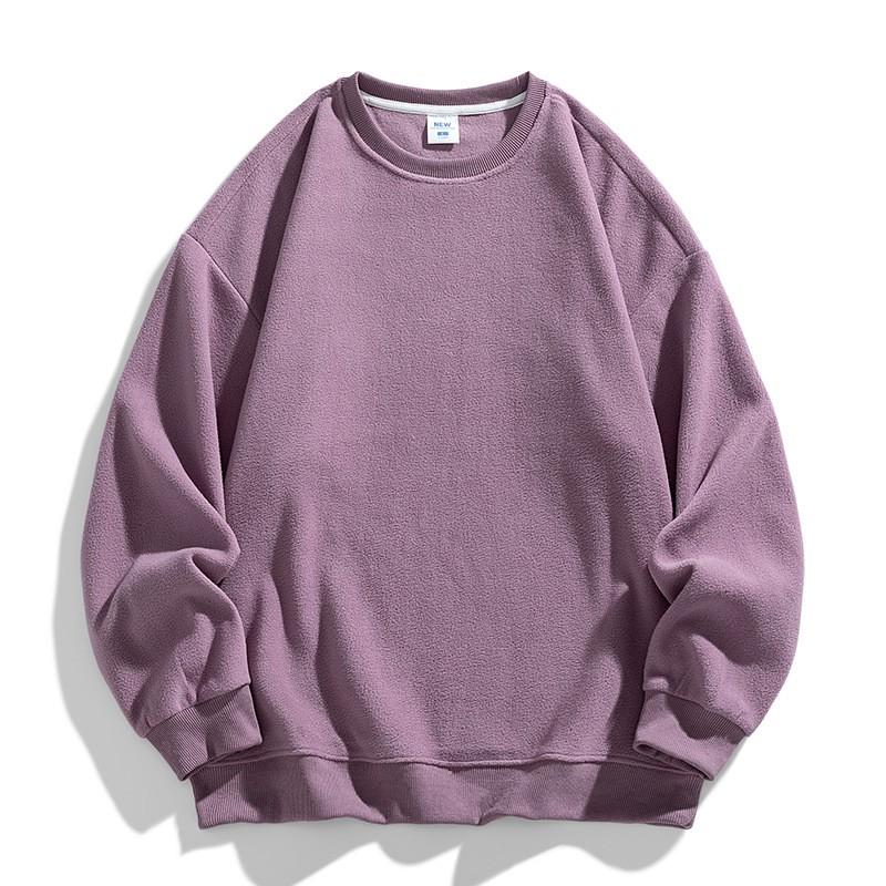 Unisex Oversized Fleece Pullover Sweatshirt Solid Color Round Neck Casual Long Sleeve