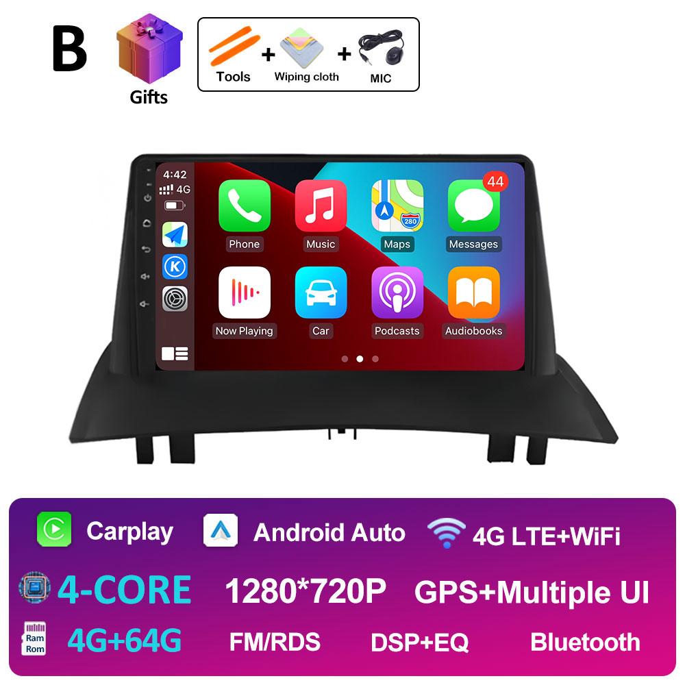 Для Renault Megane 2 2002 2003 2004 2005 - 2009 Беспроводная навигация Carplay GPS Android 14 DSP Стерео Авторадио Сенсорный экран 4G