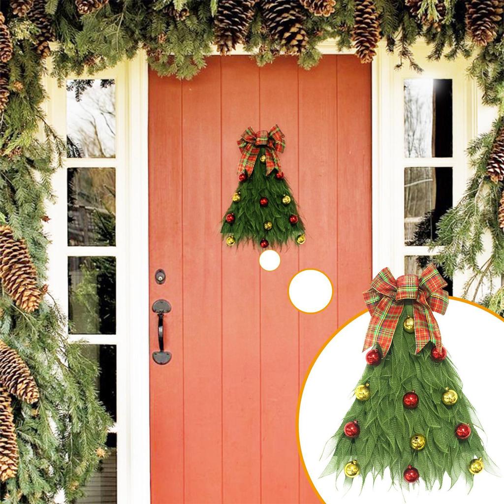 Christmas Door Wreath Realistic Rustic Tree Shaped Garland Front Door Wreath Decoration For Wall Indoor Porch Garage Window