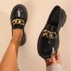 Round Toe Black Metal Chain Shoes for Women Med Heel Shallow Mouth Single Shoes Woman Office Work Shoes Comfortable Pumps Mujer