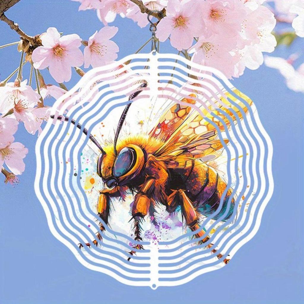 Металлический ветряной спиннер Садовый декор Уличный подвесной вращающийся Дизайн пчелы для патио, двора, праздничное украшение Батарейки не требуются