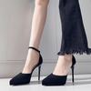 One Word with Waterproof Table Hollow High Heels Women's French 2025 New Thin Heel Pointed Black Single Shoes Versatile Sandals