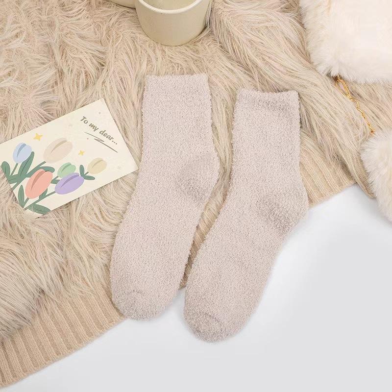 Носки ярких цветов, теплые носки, плюшевые носки, женские носки до середины икры из кораллового флиса, женские носки