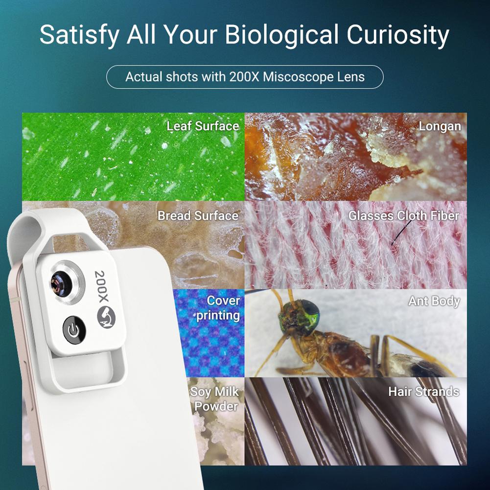 Портативный микроскоп 200X, универсальный микроскоп для мобильного телефона с 6 светодиодами, 2 уровня яркости