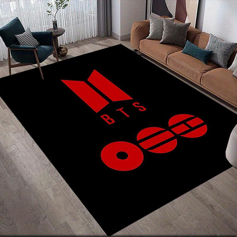 BTS Printed Carpet, Home Sofa Decoration for Living Room & Bedroom, Non‑Slip Play Flannel Floor Mat for Game Room