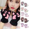 1 Pair Women Winter Gloves Half-finger Cat Paw Shape Thick Plush Elastic Warm