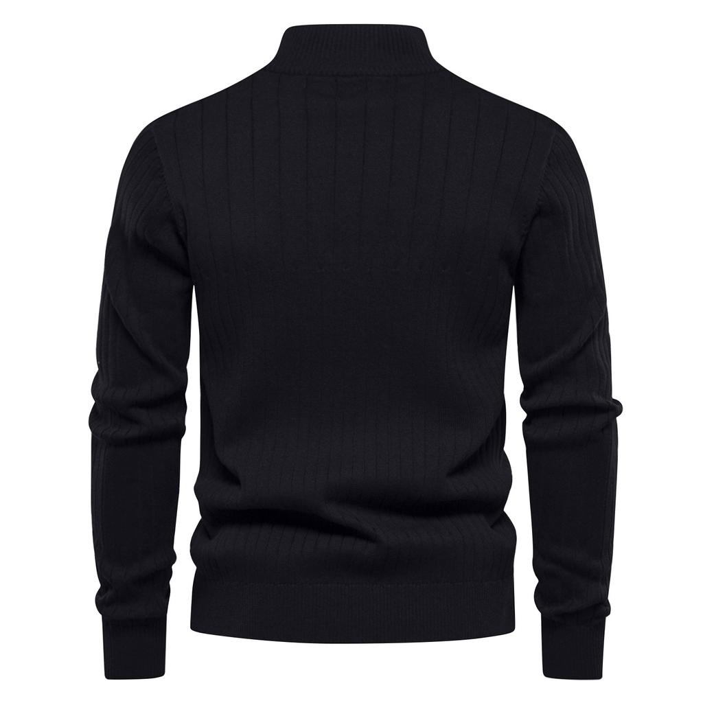 Men's Winter Solid Color Stand Collar Half Zipper Slim Fit Knit Long Sleeve Top
