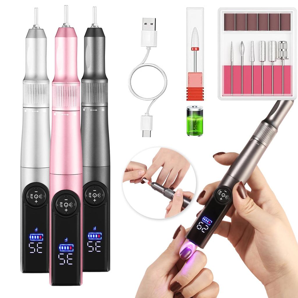 Electric UV Nail Light Nail Machine USB Rechargeable Nail Machine 35000rpm 35 Steps Adjustment 3W Pen Type Nail Light 2 Step Timer for Both Hands and
