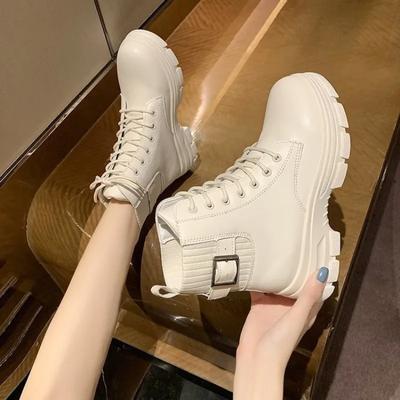 Женские ботильоны, модные эластичные ботинки, повседневные кожаные ботинки для женщин, нескользящие ботинки на платформе, короткие ботинки в британском стиле