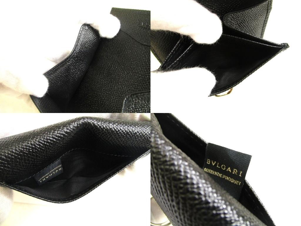 Authentic BVLGARI Black Leather Logo Clip Coin Purse #a895  Refurbished