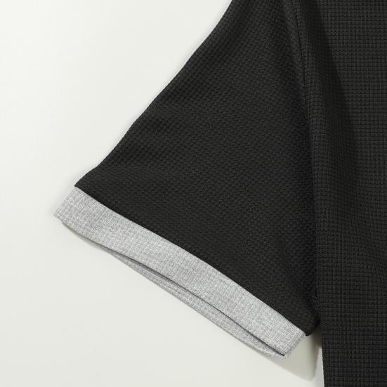 Мужская летняя футболка с капюшоном, короткий рукав, застежка на пуговицы, нагрудный карман, вафельный цветной блок, повседневная футболка с капюшоном для спортзала, уличная одежда