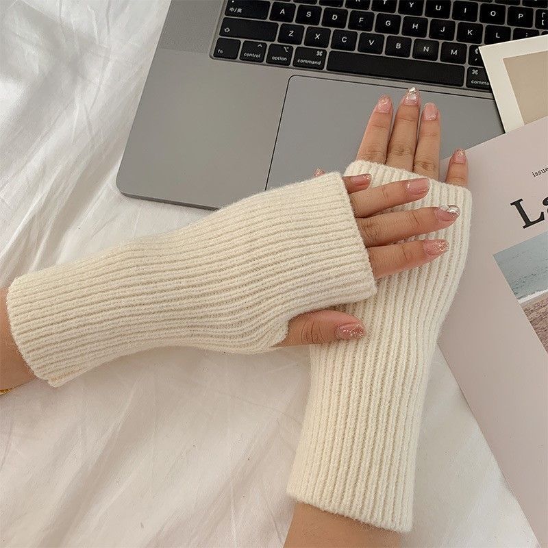 Women Long Fingerless Gloves Knitted Mitten Hand Warmers Winter Warm Wool Knitting Half Finger Gloves Unisex Arm Sleeve