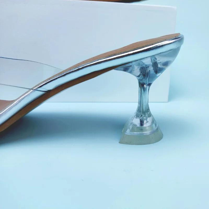 Transparent High Heel Shoes for Women 2024 New Style Thin Heel Summer Open Toe Crystal Sandals for Women Slippers for Women