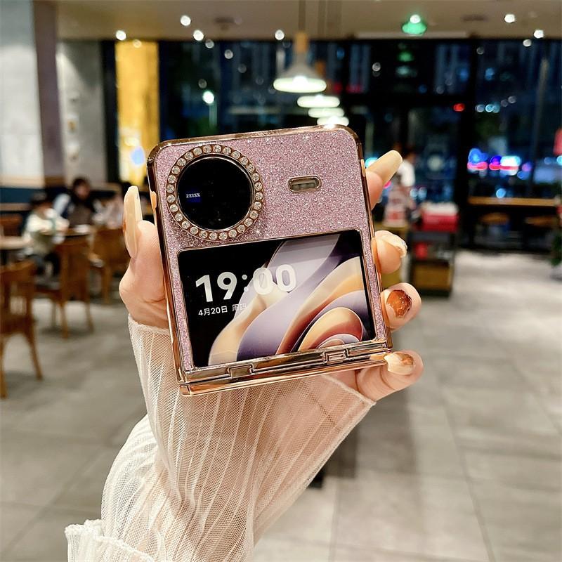 Vivo X Flip Case Full Coverage Protective Cover With Glitter Finish Vegan Leather Shockproof Anti-Scratch Design