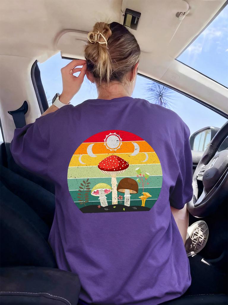 Mushroom Moon Witchy Prints TShirt Womens Summer ONeck T Shirts Comfortable Loose Short Sleeve Tops Casual Soft Woman Clothing