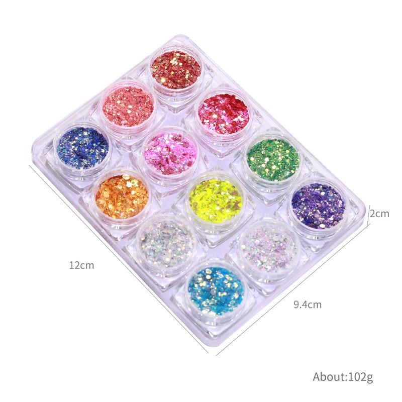 12 цветов/набор смешанных 3D ультратонких блестящих блесток для ногтей DIY хромированная пудра блестящая круглая толстая часть ослепительное украшение для маникюра