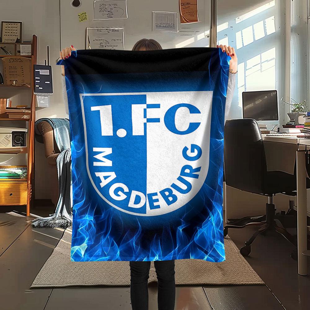 1PC 1. FC Magdeburg Flame Patterned Flannel Blanket Suitable For All Seasons for Home Decor Warmth and Comfort Gifts Holiday Present