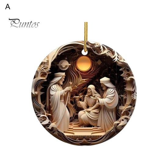 Nativity Scene Ornaments Acrylic Flat Hanging Pendant Keepsake The Birth of Jesus Decor for Christmas Tree Party Car Wall Door