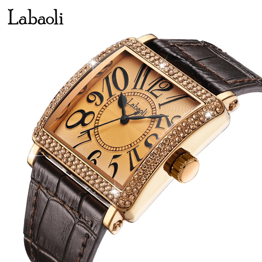 Квадратные наручные часы с кожаным ремешком и большим подарком Женские бриллианты, Циферблат, Стильные, Водонепроницаемые, Простые, Деловые, Повседневные, Роскошные, Коричневые,