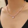Sweet Cool Spicy Girl Style Hip Hop Imitation Zircon Crystal Heart Shaped Choker Necklace Pendant