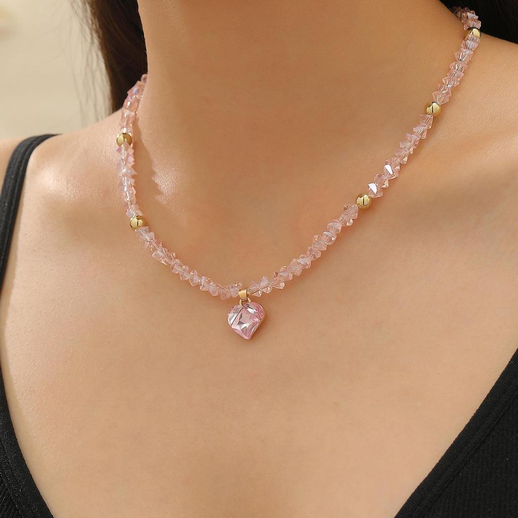 Sweet Cool Spicy Girl Style Hip Hop Imitation Zircon Crystal Heart Shaped Choker Necklace Pendant