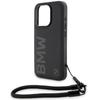 Bmw Signature Leather Wordmark Cord Case For Iphone 15 Pro - Black