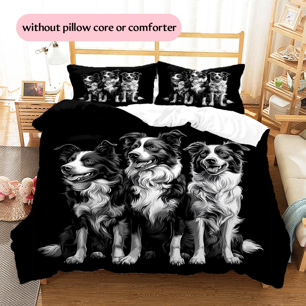 Black Border Collie Pattern Bedding Home Decoration Birthday Gift (1 * duvet cover + 2 * pillowcase, without core)