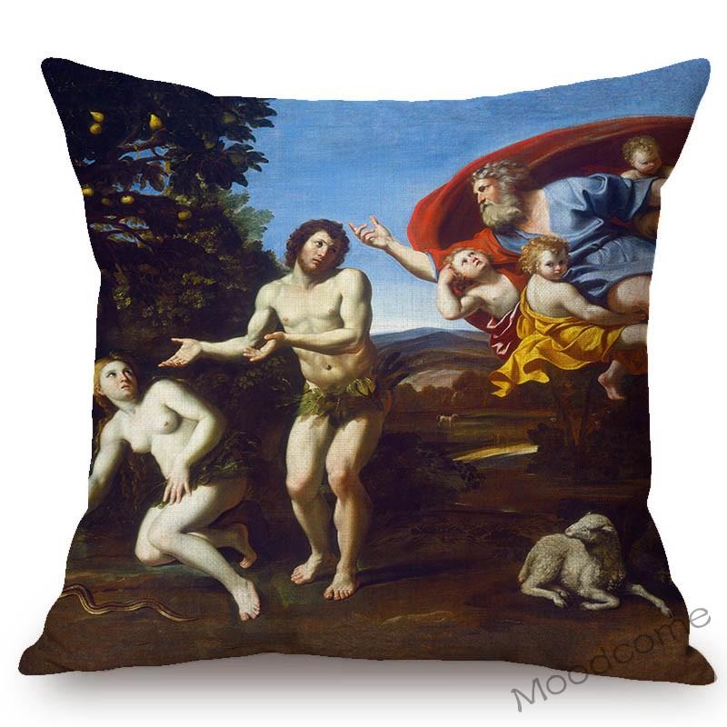 European Royal Court Aesthetics Domenichino Christian Bible Story Adam And Eve Church Oil Painting Sofa Pillowcase Cushion Cover