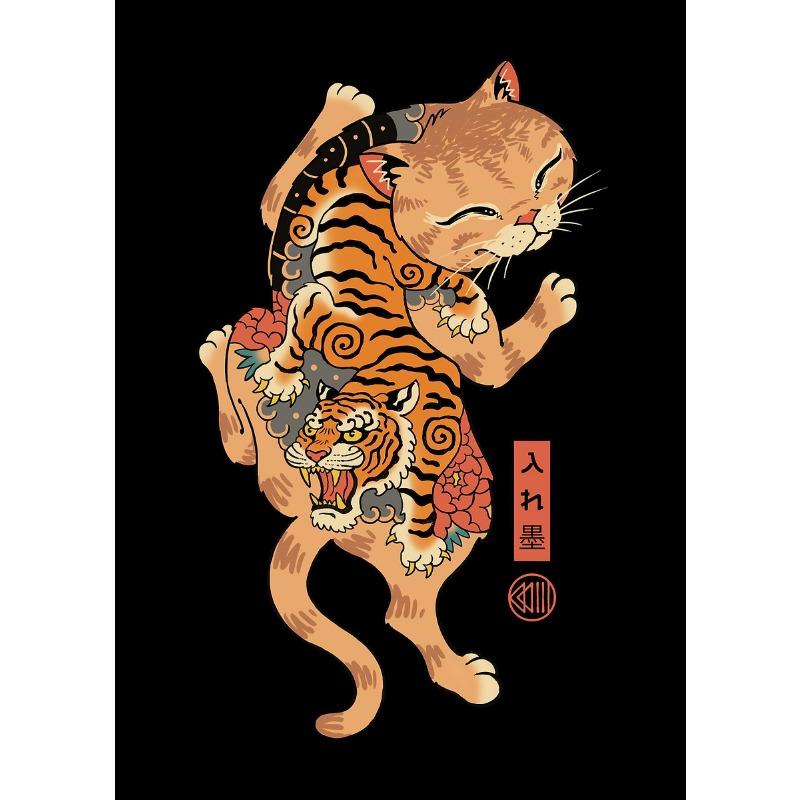 Японский Ретро Стиль Татуировка Самурай Кот Рамен Мультяшные Постеры Принты Холст Картина Настенное Искусство Картина Гостиная Домашний Декор