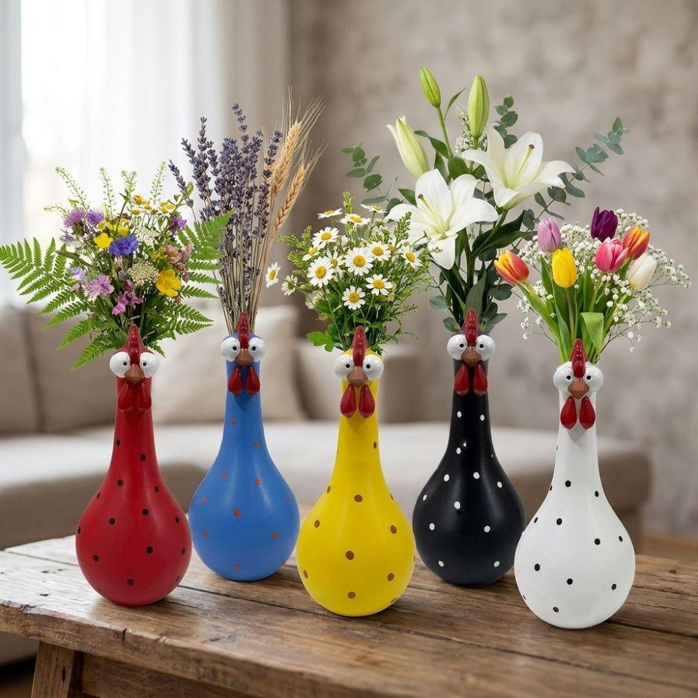 Colorful Dot Rooster Sculpture Vase Lifelike Flower Vase Ornament Decorative Vase Home Decor