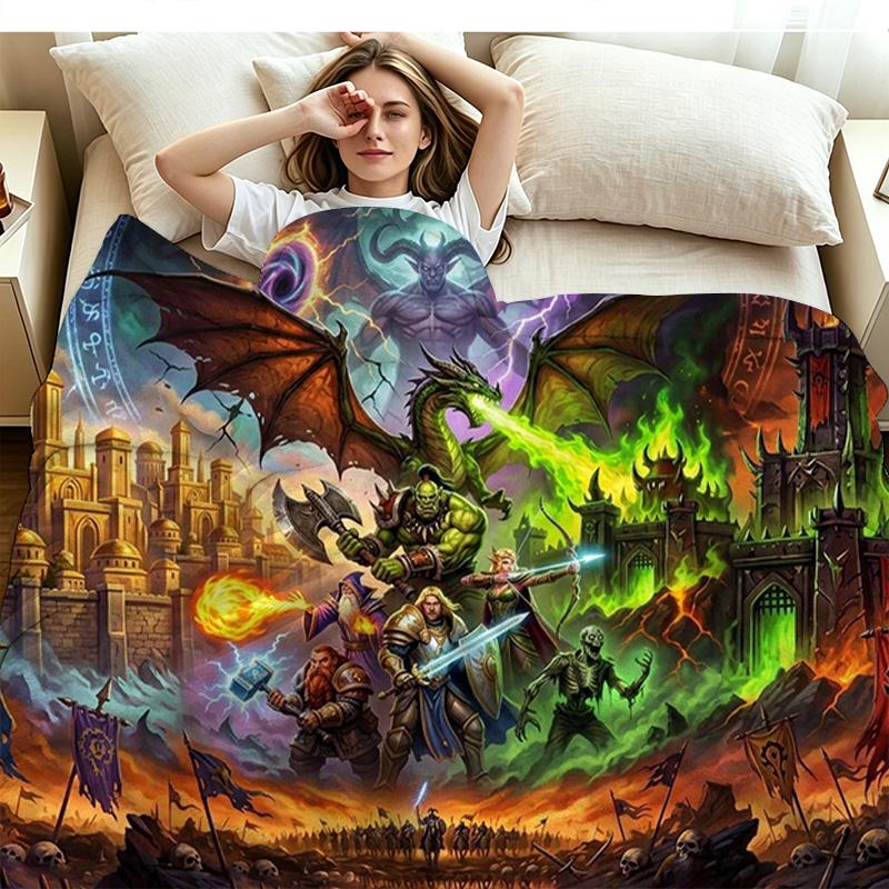 World of Warcraft Print Flannel Blanket High Quality Warm Comfortable Cover for All Seasons Perfect for Gifts Home Decor