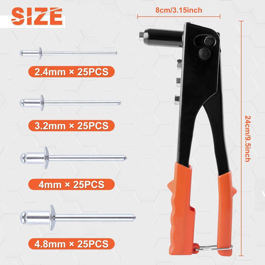 GOLD DEER Ручной заклепочник Ручной заклепочник 100 4 Сменных заклепочник Заклепочная гайка Ручной инструмент для слепой клепки Слепая заклепка Заклепочная гайка Выемка Поп-заклепка для дома