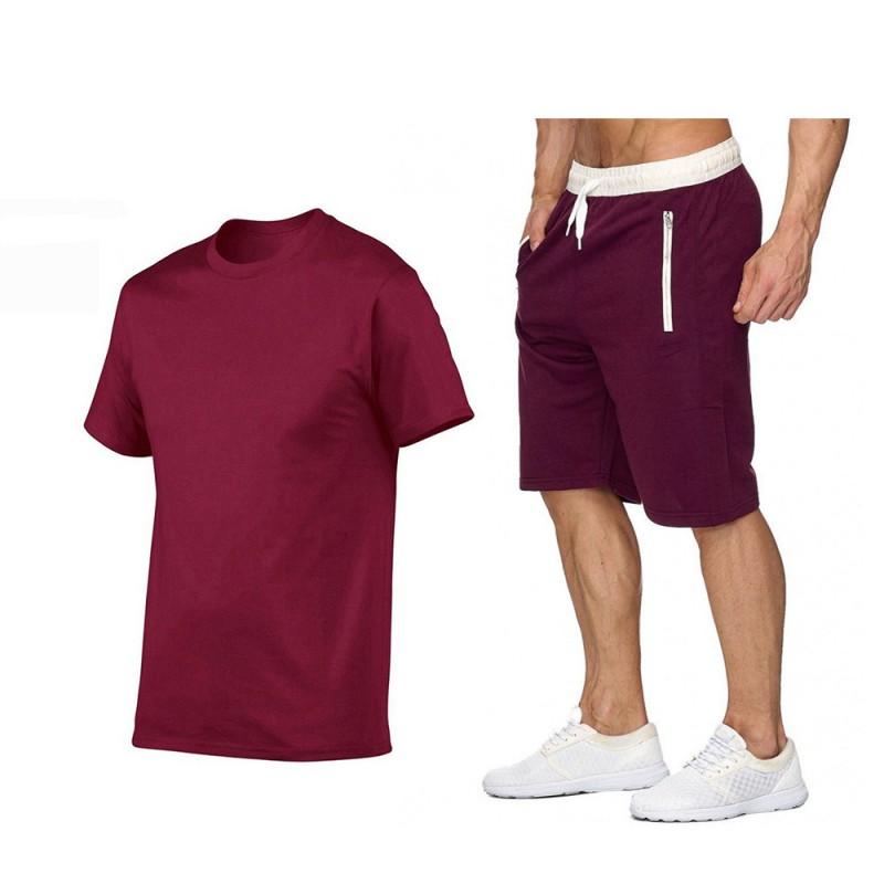 Mens Cotton Blend Sport Set Short Sleeve T-Shirt Mid-Length Jogger Pants Casual Gym Wear Outfit