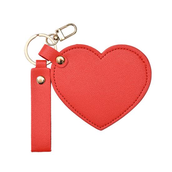 Love Heart Shape Makeup Mirror Waterproof Faux Leather Vanity Mirror Keychain Portable Travel Women Handheld Cosmetic Mirror Bag Pendant