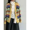 LUXI Korean Ins Vintage Rainbow Striped Cardigan Wool Blend Knit Sweater SS1152