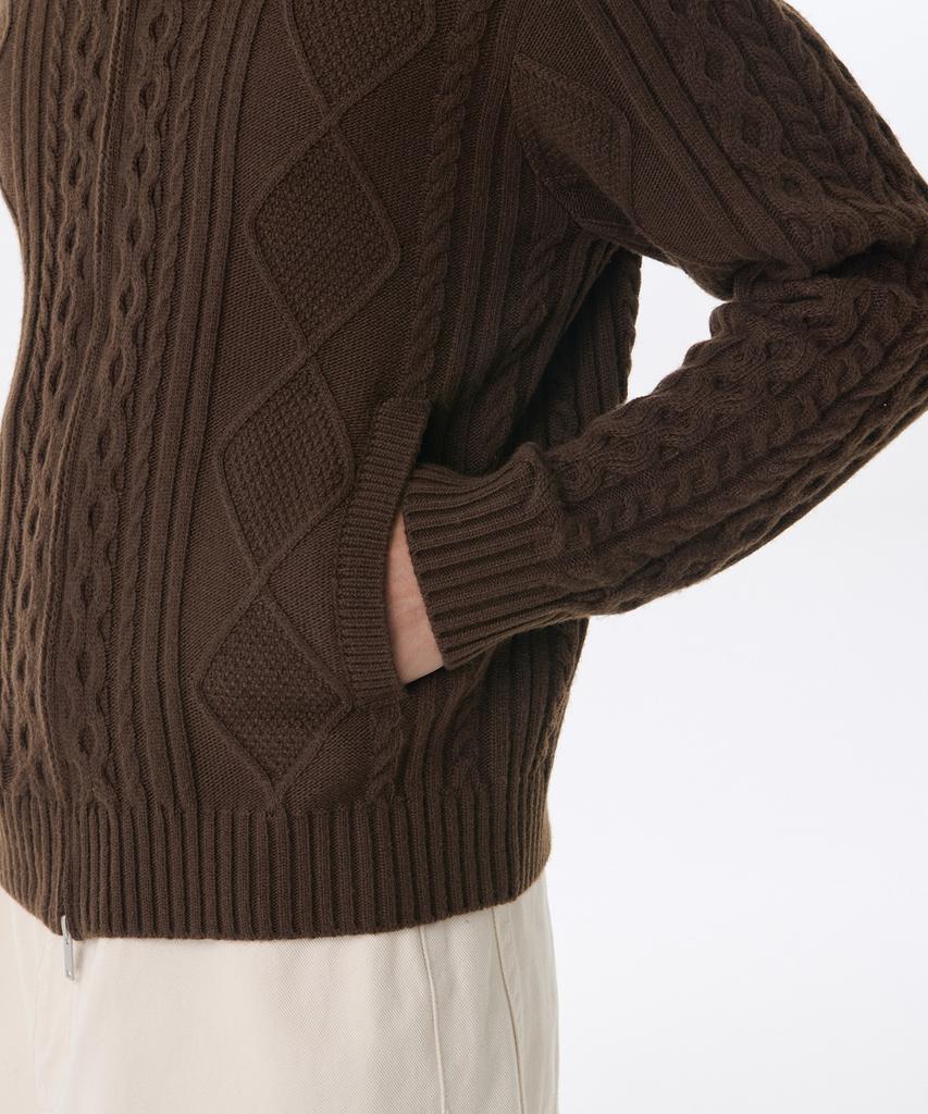 MUSINSA STANDARD Aran Cable Collared Knit Zip-Up [Brown]